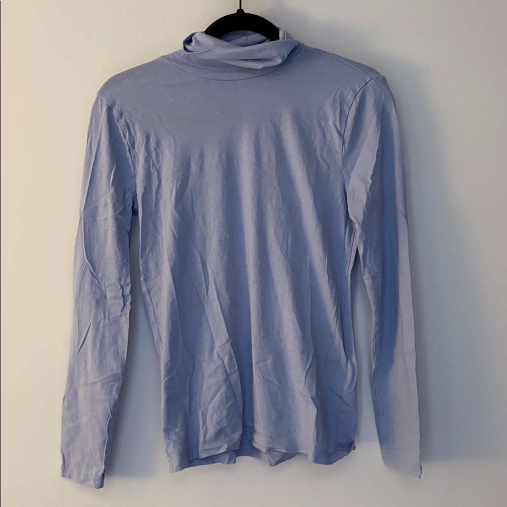 J. Crew, Turtle Neck Cotton Long Sleeve Shirt, Light Blue, Women’s XS